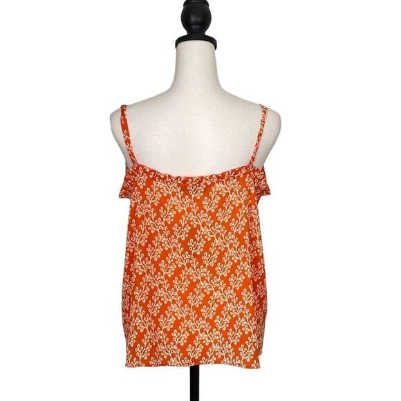 LOFT Tank Top Orange Pattern Ruffle Size Medium‎ Petite New - Picture 3 of 9